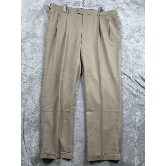 Stafford Performance Men's Dress Pants 42x32 Pleated Wool Blend (Fits 42x31) - Picture 1 of 7